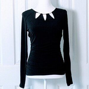 A. BUYER Women's Long Sleeved Cut Out Shirred Top Blouse Size S Black NWT